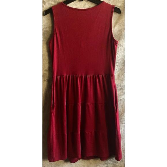 Burgundy Faux Button Down Sleeveless V Neck Fit & Flare Tank Dress Size Small - Picture 5 of 5